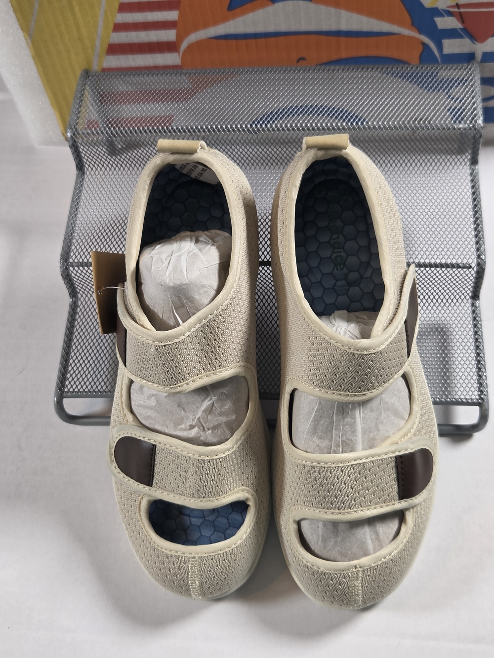 Plitechoice Beige Diabetic Womens 7W Shoes - Adjustable Mary Jane Style - Picture 5 of 12